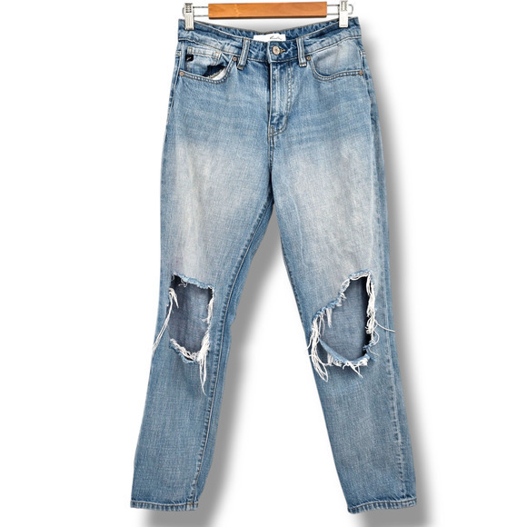 KanCan Women's Distressed Bridget Ultra High Rise Mom Jeans Light Wash Size 3/25 - Picture 1 of 12